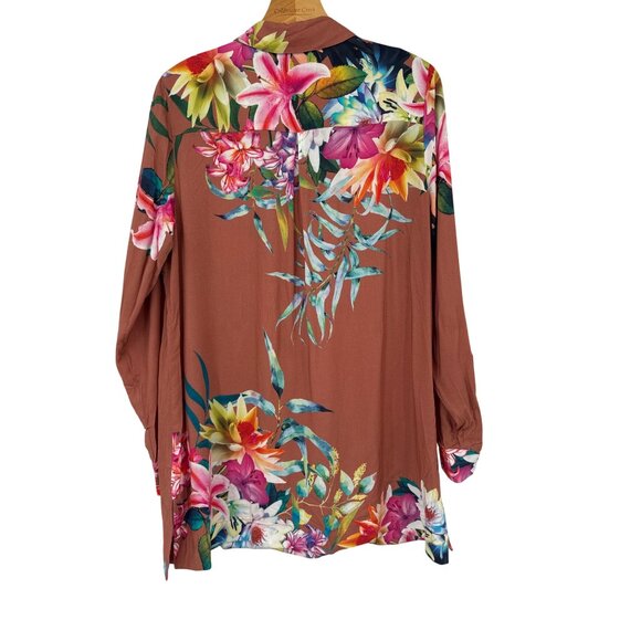 Soft Surroundings tunic top size medium womens tropical Floral Brown new - Picture 6 of 6